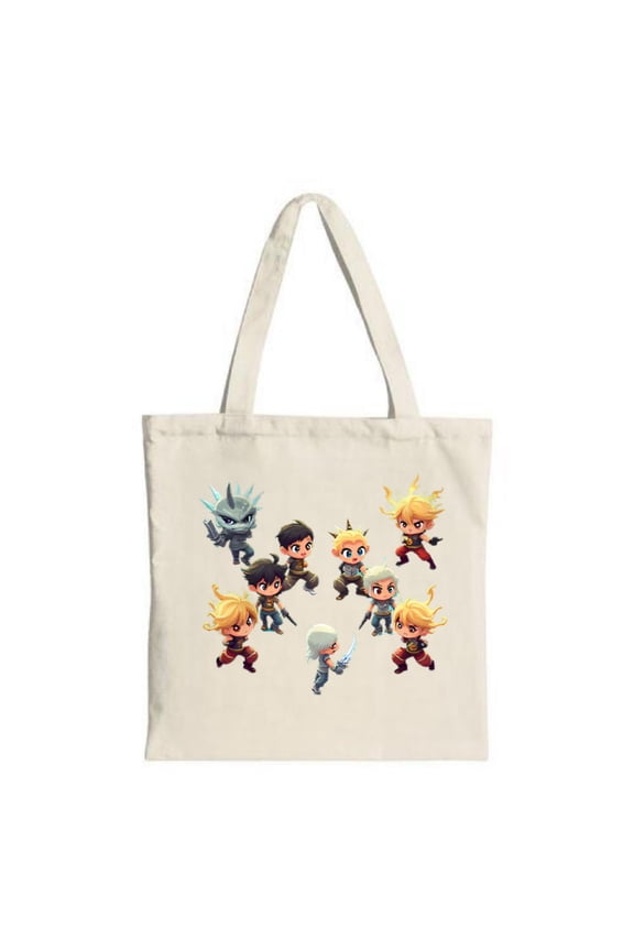 Colorful Cartoon Characters Tote Bag - Dynamic Poses Unique Accessories Perfect for Shopping Travel & Parties - Reusable Canvas Bag