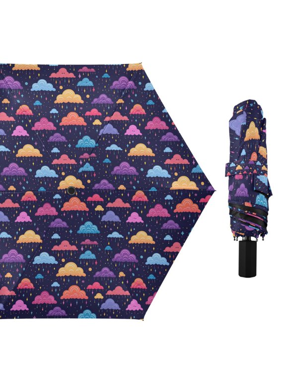 Colorful Cartoon Clouds Compact Sun Umbrella Windproof Travel Umbrellas for Rain Strong Portable UV Protection