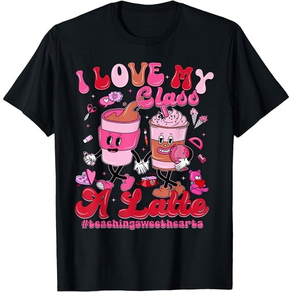 Colorful Cartoon Coffee Cups Retro I Love My Class A Latte T-Shirt for ...