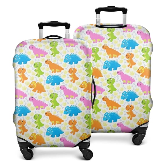 Colorful Cartoon Dinosaur Pattern Luggage Cover Fashion Suitcase Cover Baggage Covers Fit 25-28 Inch Luggage (Go Travel)