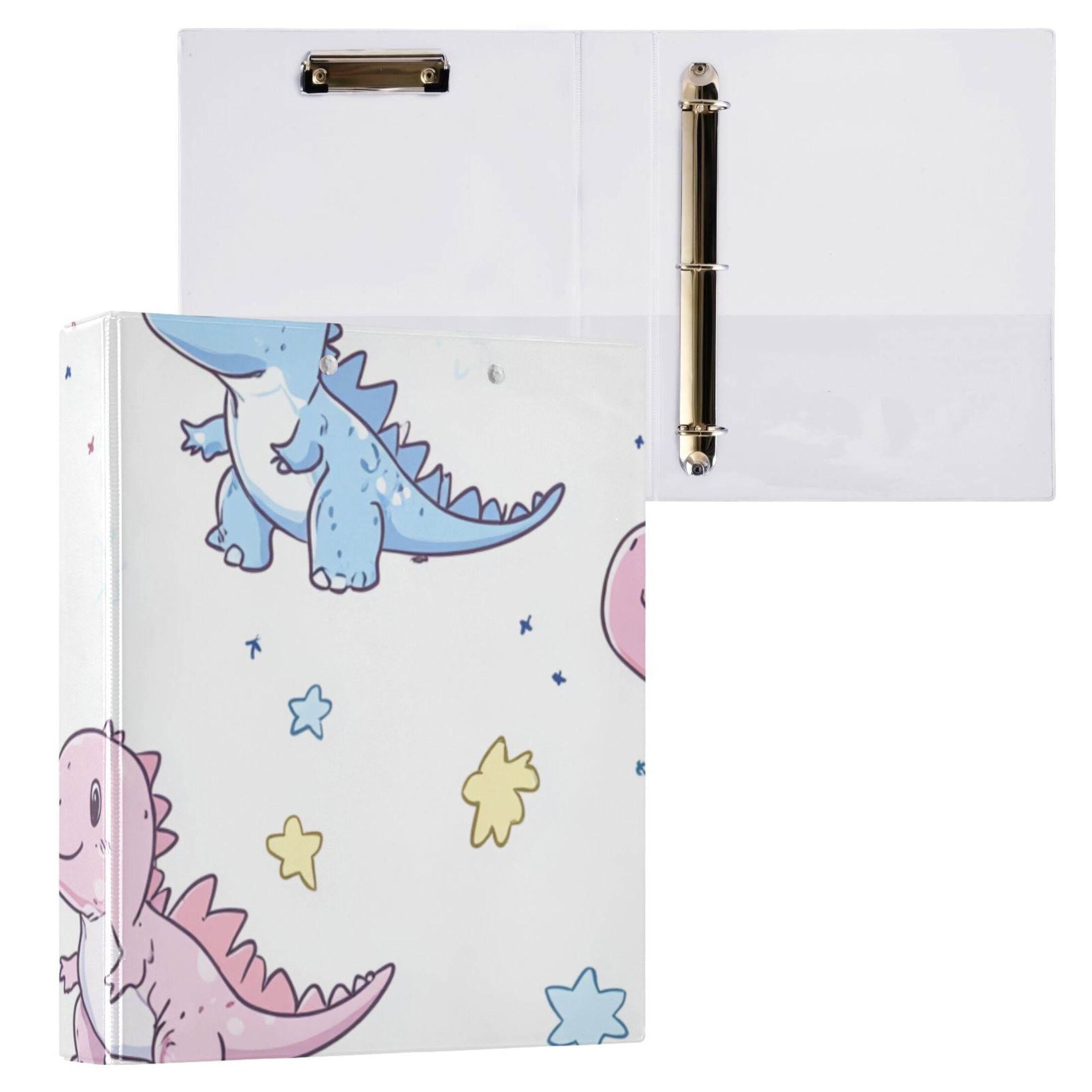 Colorful Cartoon Dinosaurs 3 Ring Binders 1.5 inch Hardcover File Folders with Interior Pockets A4 Size Organizer for School Office Hospital