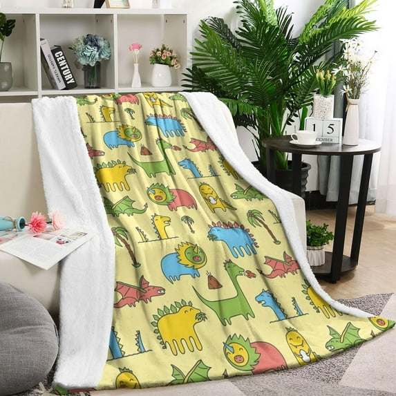 Colorful Cartoon Dinosaurs Blanket,Comfortable Soft Lamb Wool Throw Blanket,All Season,Warm Lightweight Blankets for Sofa Bed Couch Living Room Chair,60"x80"