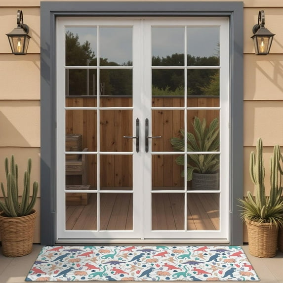 Colorful Cartoon Dinosaurs Fossils Pattern Door Rugs,Washable Non Slip Door Mats Indoor,Decorative Door Mats,Entry Mat Indoor for Entrance,Bedroom,Kitchen,Bathroom,16"x47"