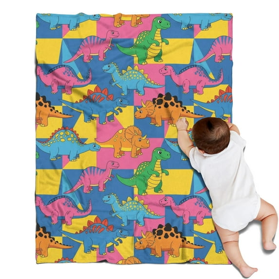 Colorful Cartoon Dinosaurs Geometric Pattern Blanket,Comfortable Soft Lamb Wool Throw Blanket,All Season,Warm Lightweight Blankets for Sofa Bed Couch Living Room Chair,30"x40"