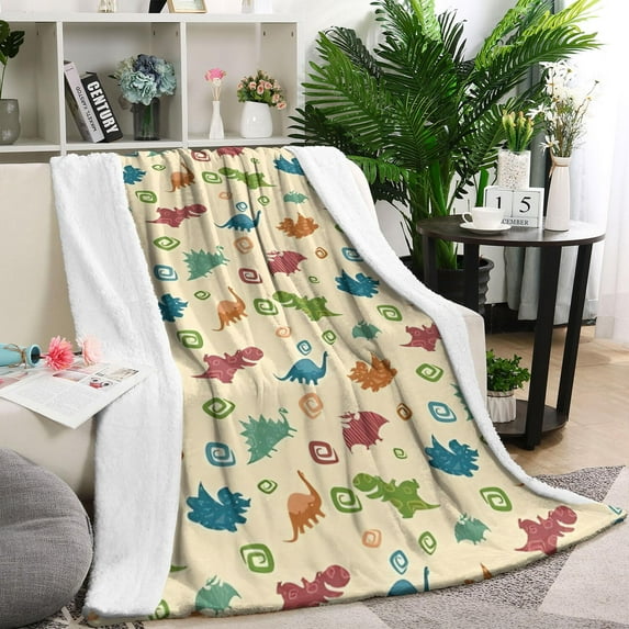 Colorful Cartoon Dinosaurs Geometric Pattern Blanket,Comfortable Soft Lamb Wool Throw Blanket,All Season,Warm Lightweight Blankets for Sofa Bed Couch Living Room Chair,40"x50"