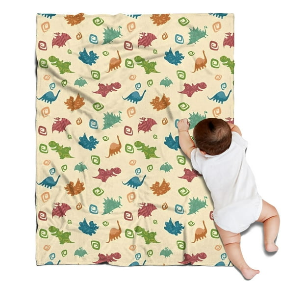Colorful Cartoon Dinosaurs Geometric Pattern Blanket,Comfortable Soft Lamb Wool Throw Blanket,All Season,Warm Lightweight Blankets for Sofa Bed Couch Living Room Chair,30"x40"
