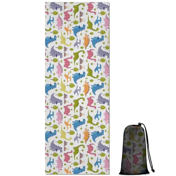 Colorful Cartoon Dinosaurs Landscape Pattern Hot Yoga Mat Towel Non Slip for Hot Yoga - Quick-Drying Yoga Mat Cover with 4 Corner Pockets with Travel Bag - Hot Yoga Towel Non Slip 70"x26"