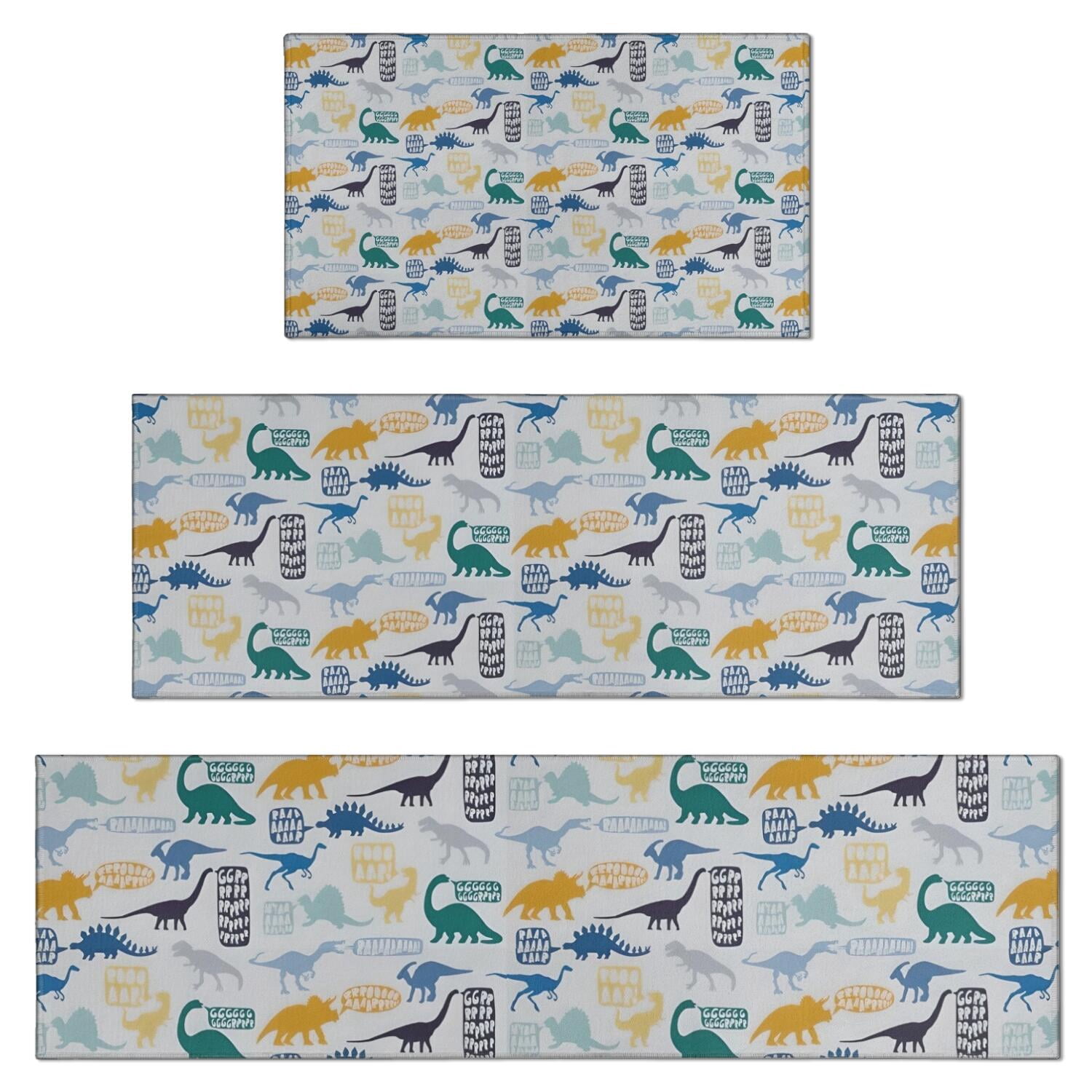 Colorful Cartoon Dinosaurs with Mixed Elements Pattern Kitchen Rugs ...