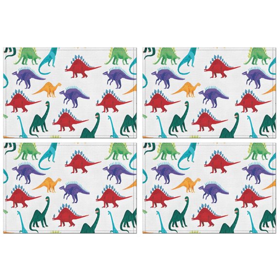 Colorful Cartoon Dinosaurs Pattern Summer Placemats Table Placemats Set Of 4-Linen Kitchen Washable Placemats Table Mats 11.8"x17.7" Non-Slip Heat Resistant