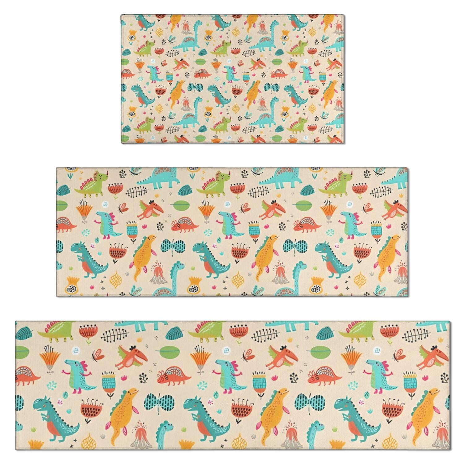Colorful Cartoon Dinosaurs Plants Pattern Kitchen Rugs Sets Of 3 ...