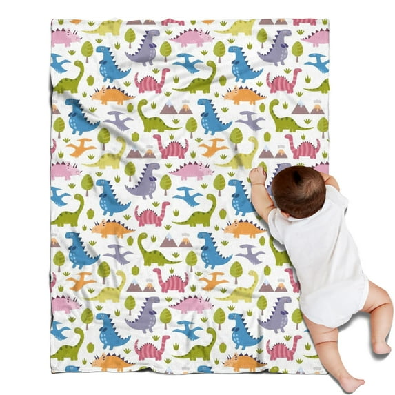 Colorful Cartoon Dinosaurs Repeated Scenery Pattern Blanket,Comfortable Soft Lamb Wool Throw Blanket,All Season,Warm Lightweight Blankets for Sofa Bed Couch Living Room Chair,30"x40"