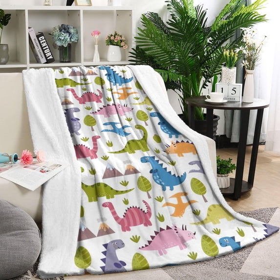 Colorful Cartoon Dinosaurs Scenery Pattern Blanket,Comfortable Soft Lamb Wool Throw Blanket,All Season,Warm Lightweight Blankets for Sofa Bed Couch Living Room Chair,40"x50"