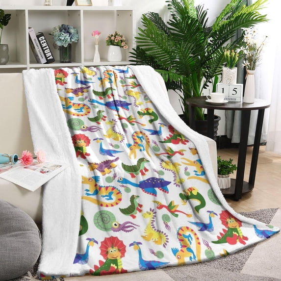 Colorful Cartoon Dinosaurs SeaCreatures Pattern Blanket,Comfortable Soft Lamb Wool Throw Blanket,All Season,Warm Lightweight Blankets for Sofa Bed Couch Living Room Chair,40"x50"