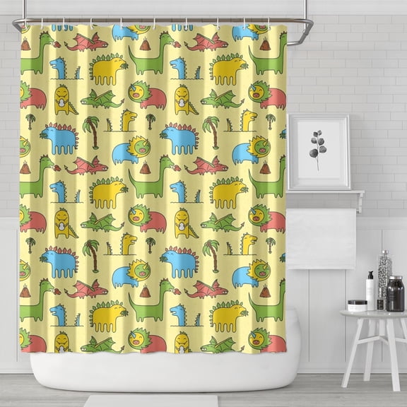 Colorful Cartoon Dinosaurs Shower Curtain 72"x84" ,Bathroom Decorative Shower Curtains Set with 12 Hooks,Modern Waterproof Washable Shower Curtain