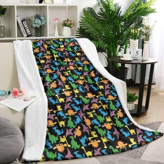 Colorful Cartoon Dinosaurs SmallFigures Pattern Blanket,Comfortable Soft Lamb Wool Throw Blanket,All Season,Warm Lightweight Blankets for Sofa Bed Couch Living Room Chair,60"x80"