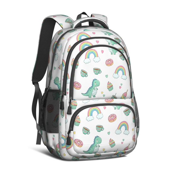 Colorful Cartoon Dinosaurs Sweets Pattern Cute School Backpack Bag with Padded Back and Adjustable Shoulder Straps 16.9 X 12.6 X 5.9 Inches