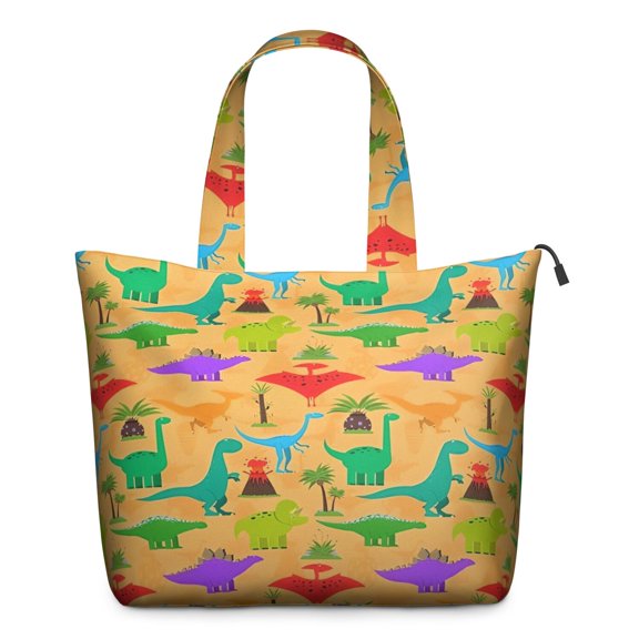 Colorful Cartoon Dinosaurs Volcanoes Pattern Travel Tote Bags for Women Carry On,Large Weekender Bags for Women Travel,Multi Functional Duffle Bag for Work,Shopping,Sports