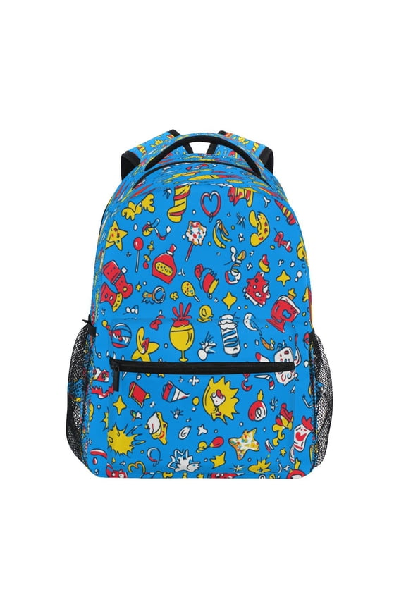Colorful Cartoon Doodles Pattern Stylish Large Backpack 15L Self-Standing Durable Twill for School, Office and Travel Use