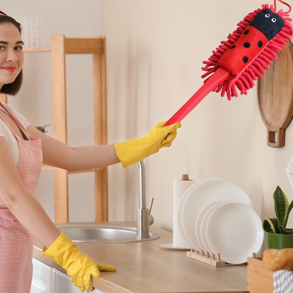 Colorful Cartoon Dusting Duster - Polyester & Spandex Cleaning Tool with Soft Fiber Fluff, Hanging Ring for Furniture, Appliances - Yellow, Red, Blue (13.78x2.56x2.56in)