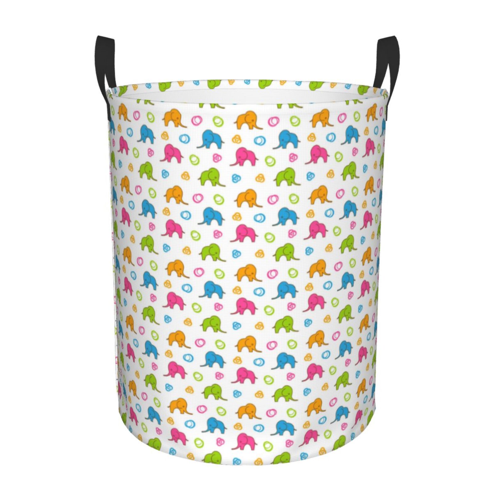 Colorful Cartoon Elephants Laundry Basket Freestanding Large Waterproof