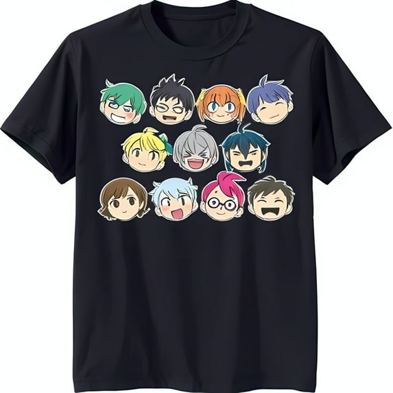 Colorful Cartoon Faces Graphic Black T-Shirt Fun & Casual Style