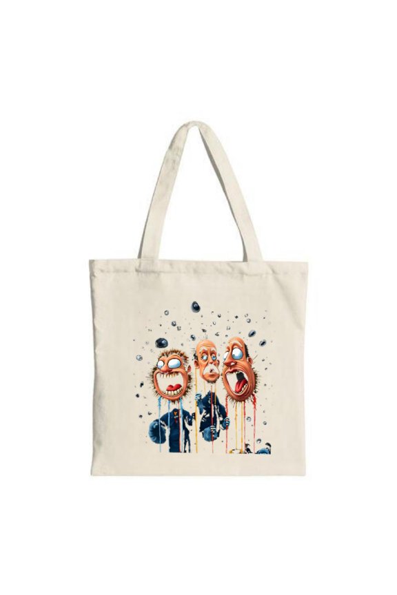 Colorful Cartoon Faces Tote Bag - Expressive Design with Dripping Liquids & Abstract Shapes Perfect for Shopping Travel & Parties