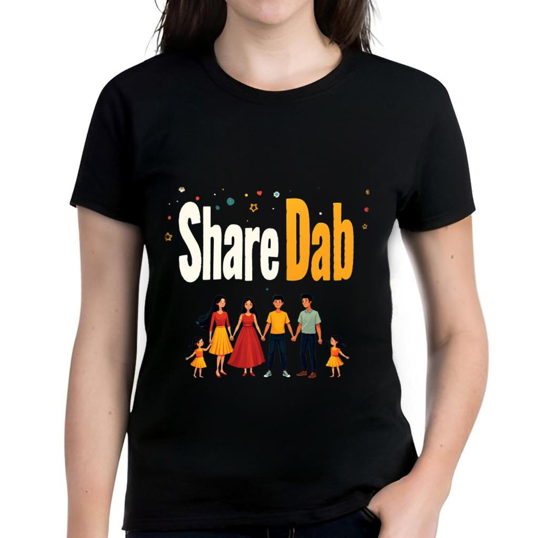 Colorful Cartoon Family Design Cotton Short Sleeve T Shirt for Women Colorful Cartoon Family Design Cotton Short Sleeve T Shirt for Women