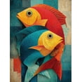thumbnail image 1 of Colorful Cartoon Fish Canvas Whimsical Ocean Living Bedroom Bath Wall Art, 1 of 8