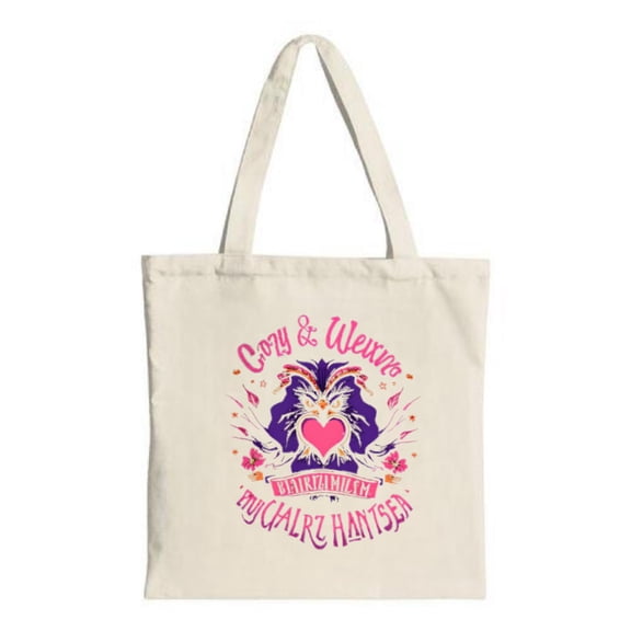 Colorful Cartoon Fox Wolf Tote Bag - Purple Pink Heart Flowers & Lightning Bolts - Perfect for Shopping Travel & Parties