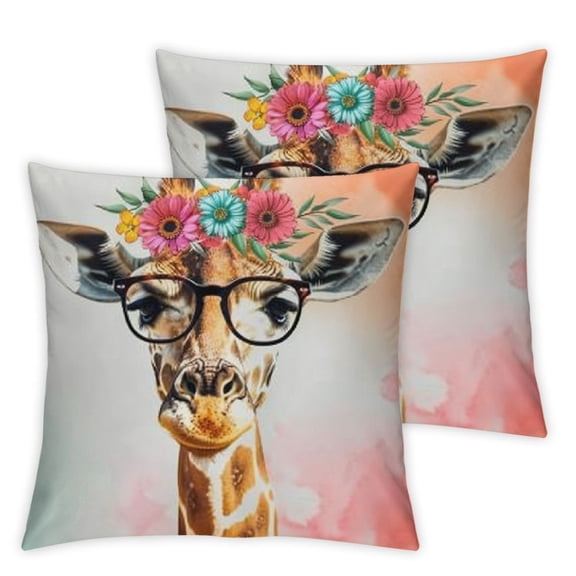 Colorful Cartoon Giraffe Pillow Covers Watercolor Tie Dye Wild Animal Cushion Covers for Kids Teens Adults Cute Rainbow Gradient African Wildlife Pillow Cases for Party Sofa
