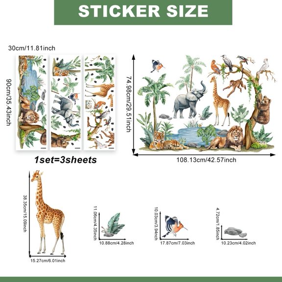 Colorful Cartoon Girl Animal Tree FOR LEAF Wall Stickers Self PVC