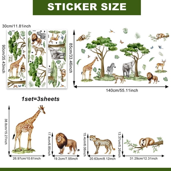 Colorful Cartoon Girl Animal Tree FOR LEAF Wall Stickers Self PVC
