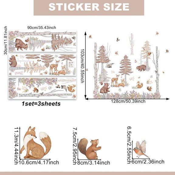 Colorful Cartoon Girl Animal Tree FOR LEAF Wall Stickers Self PVC