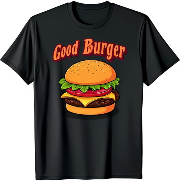 Colorful Cartoon Hamburger Graphic Black T-Shirt Fun Good Burger Design