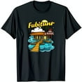 thumbnail image 1 of Colorful Cartoon House T-Shirt with Thatched Roof & Yellow Moon Fun Black Tee, 1 of 5