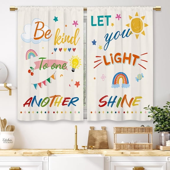 Colorful Cartoon Inspirational Quotes Rainbow Sun Cloud Curtains Rod Pocket Window Drapes for Kids Bedroom Kitchen Home Decor