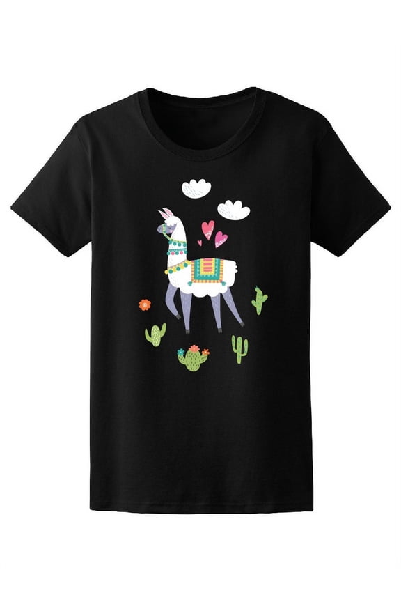 Colorful Cartoon Llama Alpaca T-Shirt Women -Image by Shutterstock, Female Large