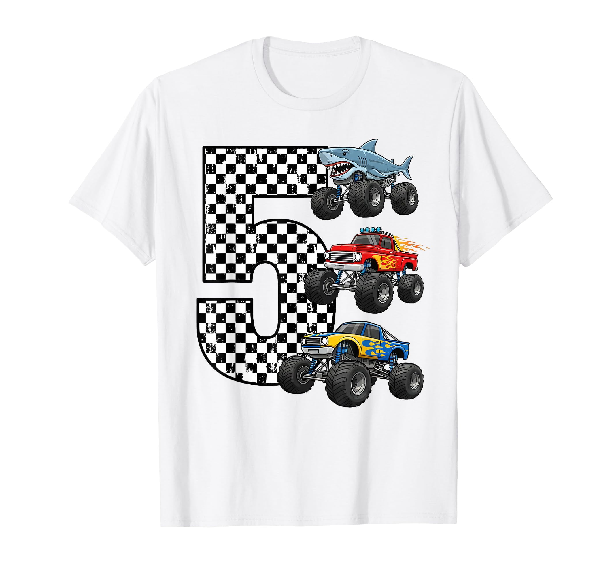 Colorful Cartoon Monster Truck 5th Birthday T-Shirt for Fun Party ...