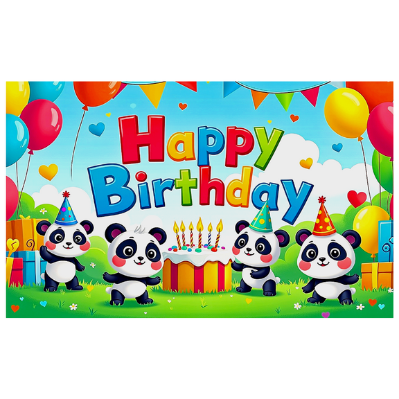 Colorful Cartoon Panda Themed Happy Birthday Banner Party Decoration Backdrop for Birthday Parties Photography Props Kids Celebrations Decor Background