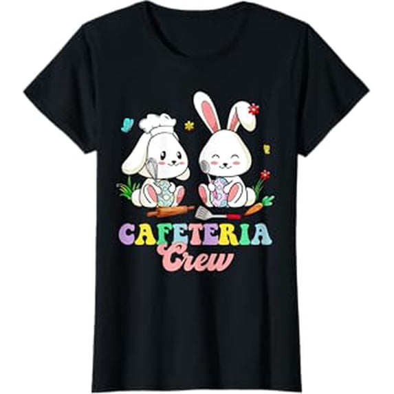 Colorful Cartoon Rabbit Easter Day T-Shirt for Cafeteria Crew Staff Celebrations