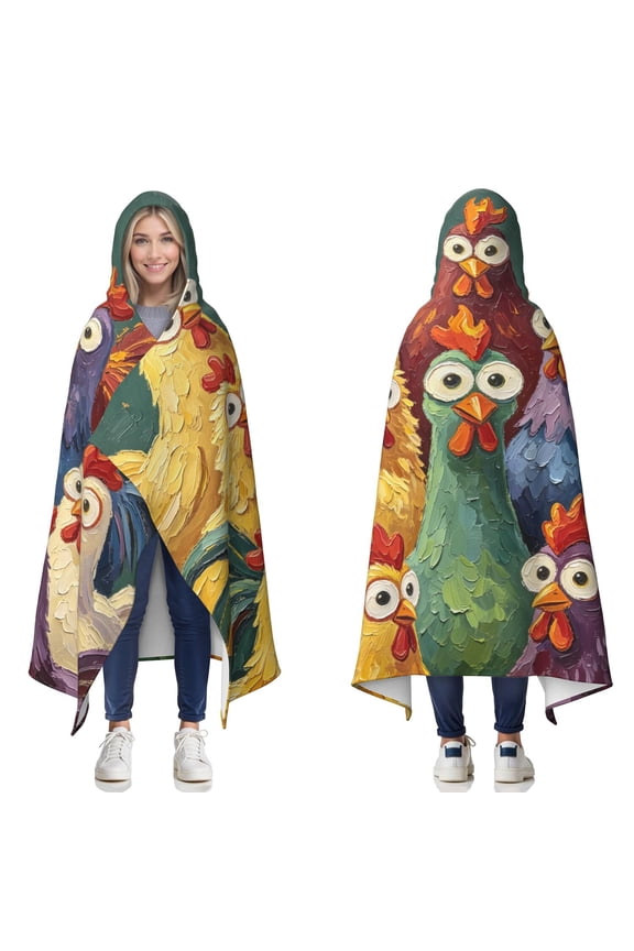 Colorful Cartoon Rooster Wearable Blanket Hoodies for Women Men Adults Soft Cozy Funny Big Googly Eyes Chicken Hooded Blankets for Travel Sofa Decor Birthday Gifts 50x60 Inch