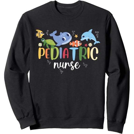 Colorful Cartoon Sea Animals Pediatric Nurse Appreciation Sweatshirt for Comfort and Style