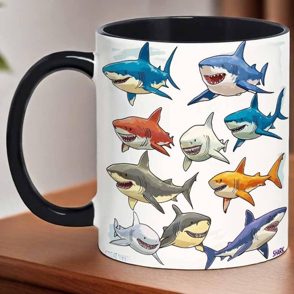 Colorful Cartoon Sharks 1pc 11oz Reusable Coffee Mug A Great Choice Mother s Day Father s Day Easter Halloween Thanksgiving Christmas Home Use