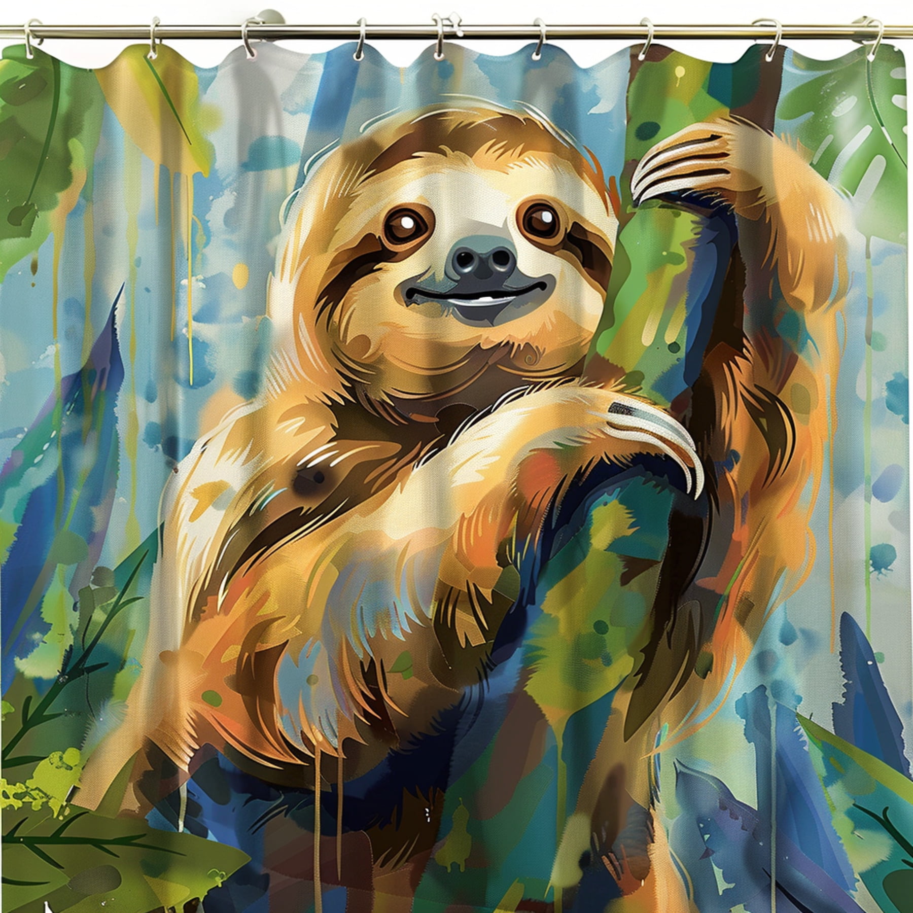 Colorful Cartoon Sloth Shower Curtain Children's Painting Style High 