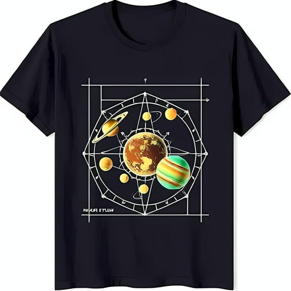 Colorful Cartoon Solar System Graphic Black T-Shirt for Space Lovers