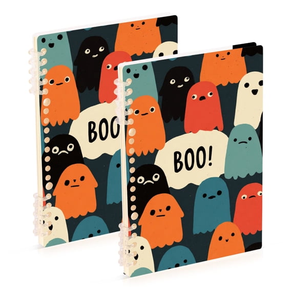 Colorful Cartoon Specters with Boo Sign Halloween Notebook Detachable Coil Notebook Diary Plan Book A5 Size 60 Pages 1 Pack