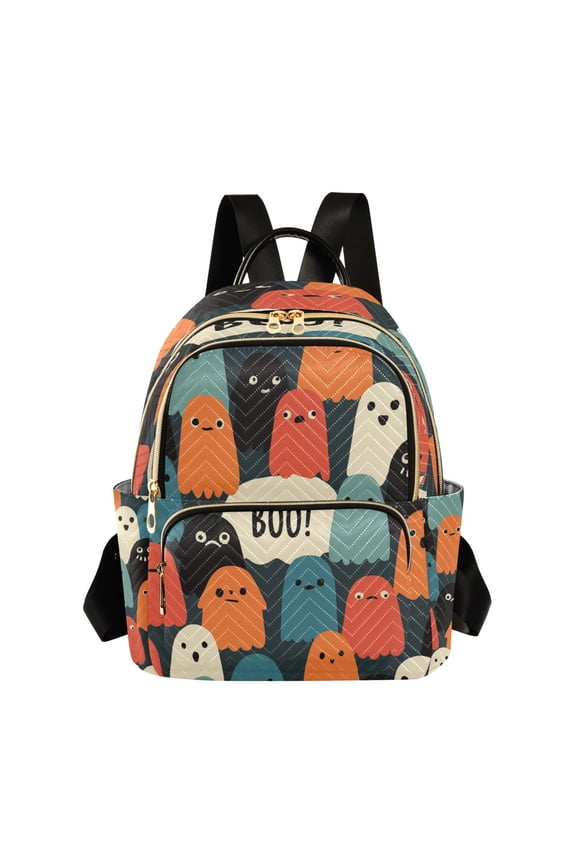 Colorful Cartoon Specters with Boo Sign Halloween Quilted Backpack Fashion Daypack Commuter Bag for Women 14 L