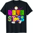thumbnail image 1 of Colorful Cartoon Tennis Player Graphic Black T-Shirt Fun & Unique Design, 1 of 5