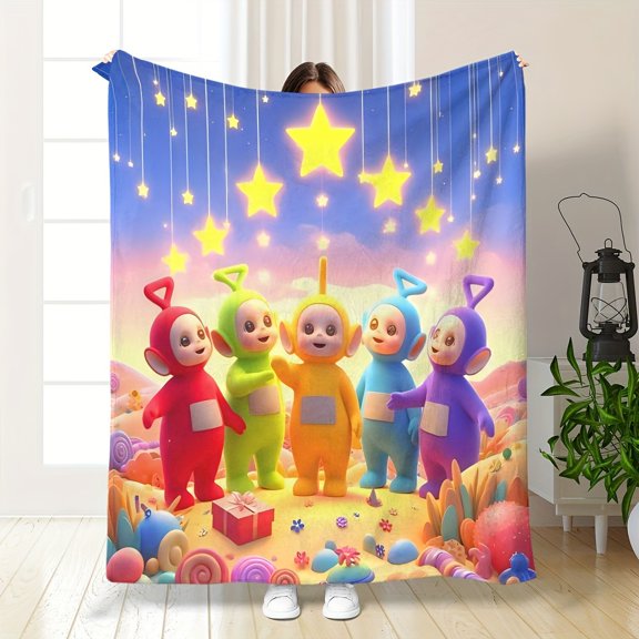 Colorful Cartoon Themed Fleece Blanket, Modern Luxury Style, High-Definition Digital Print, Soft Warm Throw for Bed, Chair, Car, Sofa, Home, Travel, Hiking, Camping
