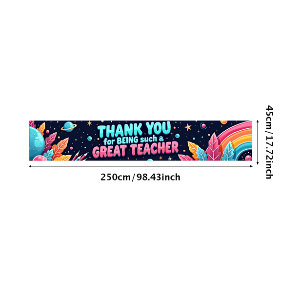 Colorful Cartoon Themed Thank You Teacher Banner Background Backdrop Party Decorations for Teacher Appreciation Day Classroom Celebrations School Events Photography Props